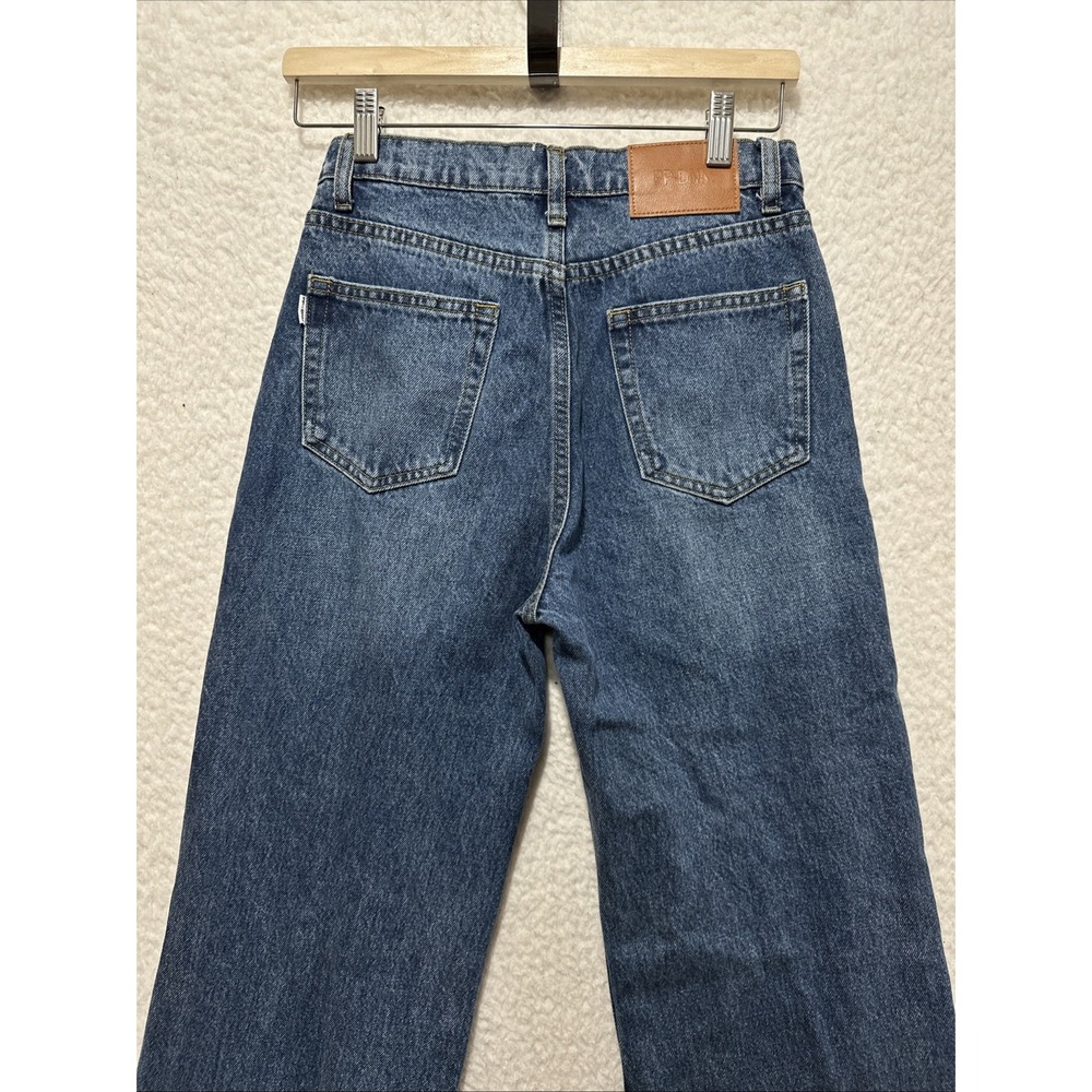 Princess Polly Fawcett‎ High Rise Straight Jeans Mid Blue Wash Raw Edge Hem Sz 2 - Picture 10 of 15